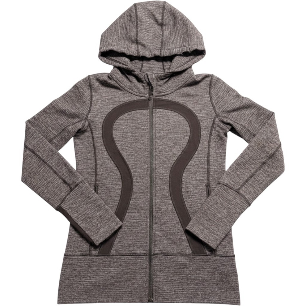 Lululemon Scuba Hoodie Full Zip Jacket Grey Space Dye Size 6 Thumbholes Athletic